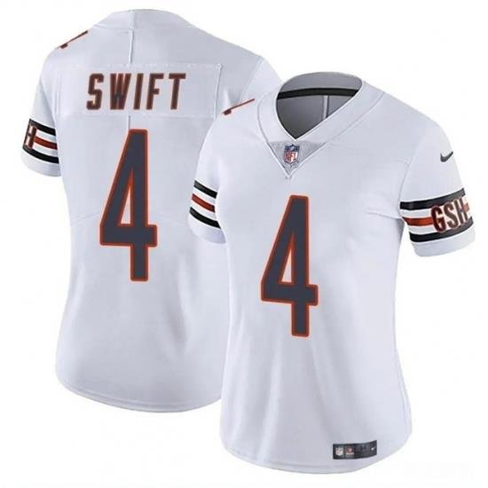 Women Chicago Bears 4 D'Andre Swift White 2024 Vapor Stitched Jersey