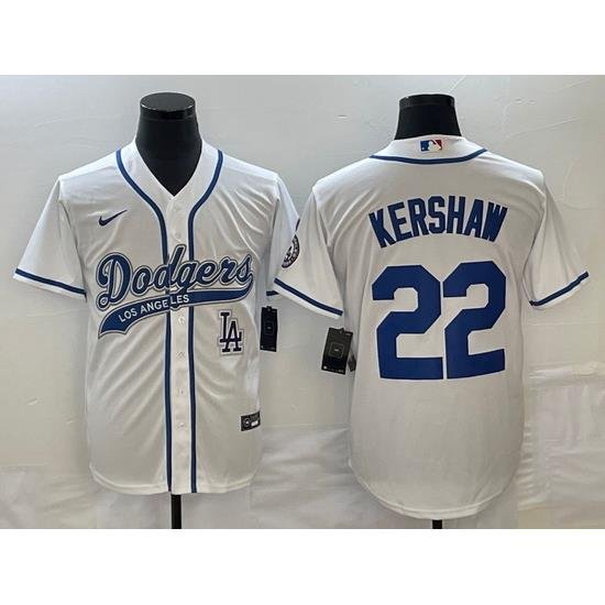 Men's Los Angeles Dodgers #22 Clayton KershaW White Cool Base Stitched Baseball Jersey