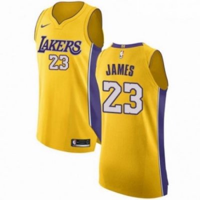 Mens Nike Los Angeles Lakers 23 LeBron James Authentic Gold NBA Jersey Icon Edition