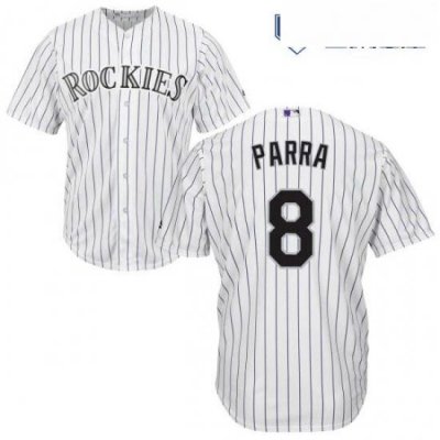 Mens Majestic Colorado Rockies 8 Gerardo Parra Replica White Home Cool Base MLB Jersey