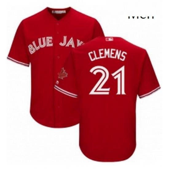 Mens Majestic Toronto Blue Jays 21 Roger Clemens Replica Scarlet Alternate Cool Base MLB Jersey