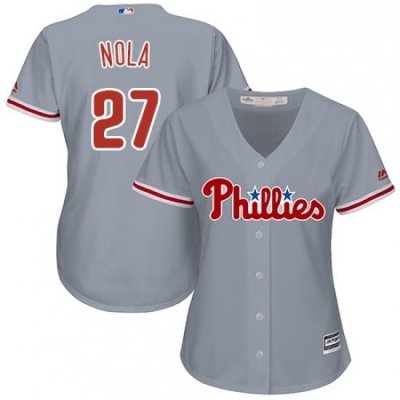 Womens Majestic Philadelphia Phillies 27 Aaron Nola Authentic Grey Road Cool Base MLB Jersey