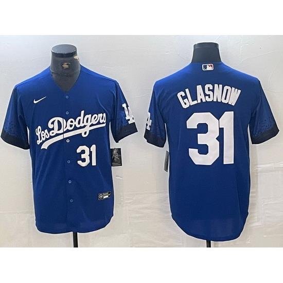 Men Los Angeles Dodgers 31 Tyler GlasnoW Blue City Connect Cool Base Stitched Baseball Jersey