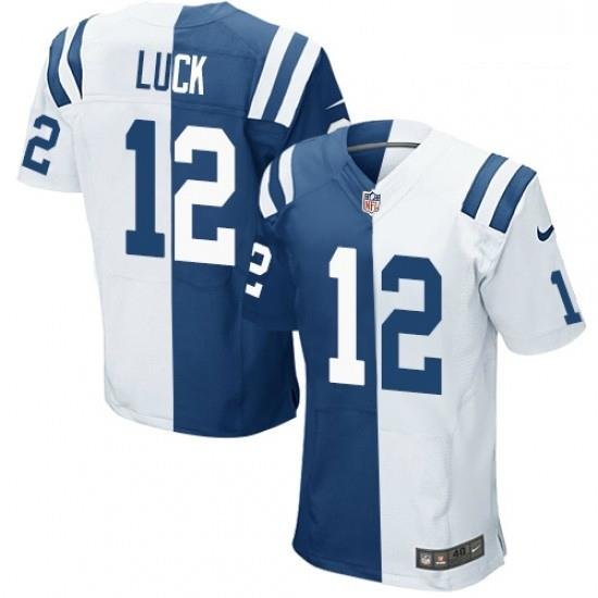 Men Nike Indianapolis Colts 12 AndreW Luck Elite Royal BlueWhite Split Fashion NFL Jersey