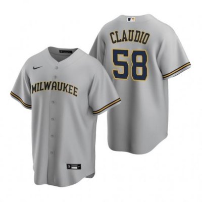 Mens Nike MilWaukee BreWers 58 Alex Claudio Gray Road Stitched Baseball Jersey