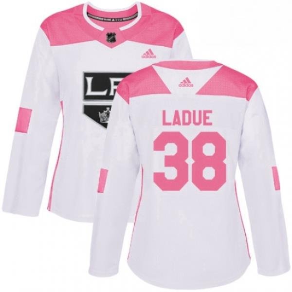 Womens Adidas Los Angeles Kings 38 Paul LaDue Authentic WhitePink Fashion NHL Jersey