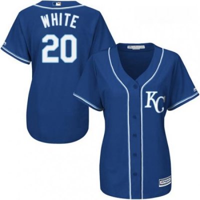 Womens Majestic Kansas City Royals 20 Frank White Replica Blue Alternate 2 Cool Base MLB Jersey