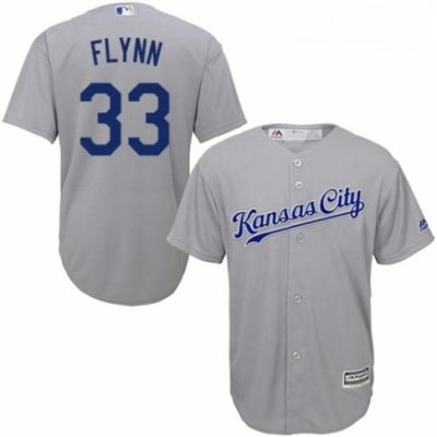 Youth Majestic Kansas City Royals 33 Brian Flynn Replica Grey Road Cool Base MLB Jersey