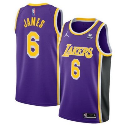 Men's Los Angeles Lakers #6 LeBron James Purple 75th Anniversary City Edition Stitched Jersey