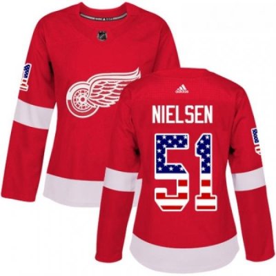 Womens Adidas Detroit Red Wings 51 Frans Nielsen Authentic Red USA Flag Fashion NHL Jersey