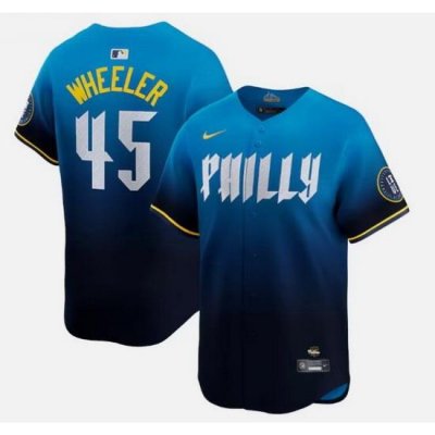 Men Philadelphia Phillies 45 Zack Wheeler Blue 2024 City Connect Limited Stitched Jersey