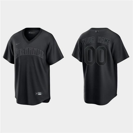 Men Seattle Mariners Active Player Custom Black Pitch Black Fashion Replica Stitched Jersey