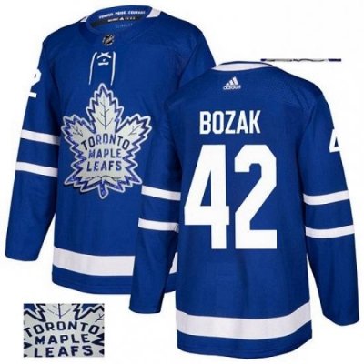 Mens Adidas Toronto Maple Leafs 42 Tyler Bozak Authentic Royal Blue Fashion Gold NHL Jersey