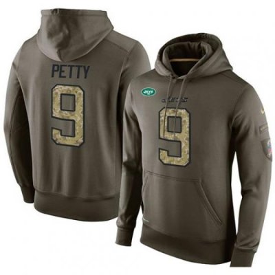 NFL Nike New York Jets 9 Bryce Petty Green Salute To Service Mens Pullover Hoodie