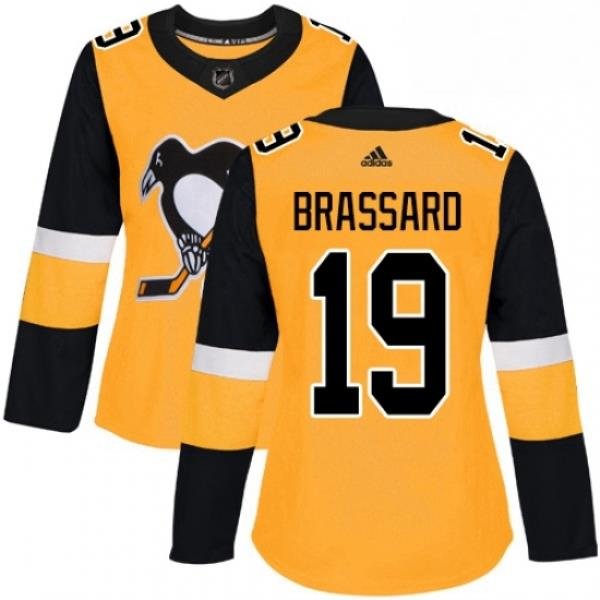 Womens Adidas Pittsburgh Penguins 19 Derick Brassard Authentic Gold Alternate NHL Jersey