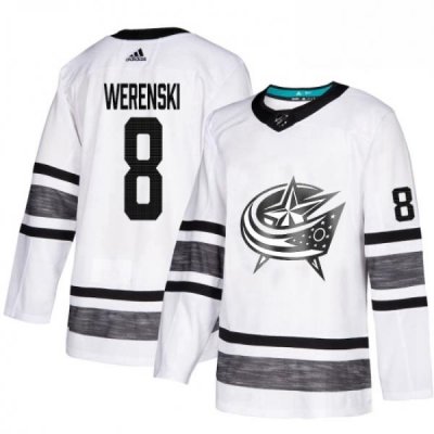 Mens Adidas Columbus Blue Jackets 8 Zach Werenski White 2019 All Star Game Parley Authentic Stitched NHL Jersey