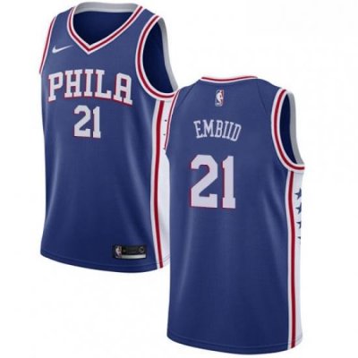 Mens Nike Philadelphia 76ers 21 Joel Embiid Swingman Blue Road NBA Jersey Icon Edition