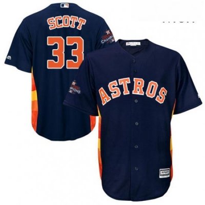 Mens Majestic Houston Astros 33 Mike Scott Replica Navy Blue Alternate 2017 World Series Champions Cool Base MLB Jersey