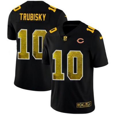 Chicago Bears 10 Mitchell Trubisky Men Black Nike Golden Sequin Vapor Limited NFL Jersey