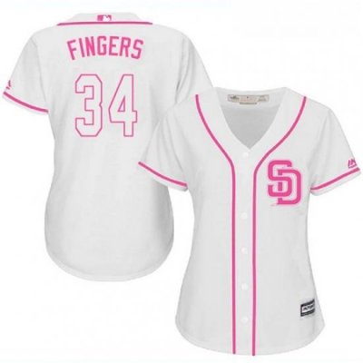 Womens Majestic San Diego Padres 34 Rollie Fingers Authentic White Fashion Cool Base MLB Jersey