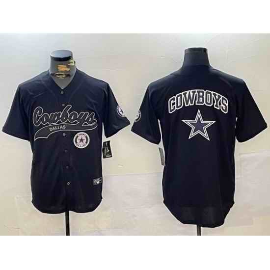 Men Dallas Cowboys Team Big Logo Black With Patch Cool Base Stitched Baseball Jersey 7