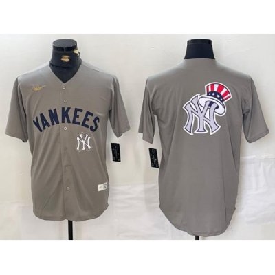 Men New York Yankees Grey Team Big Logo Cool Base Stitched Baseball Jersey 008