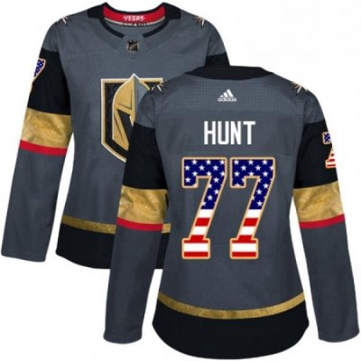 Womens Adidas Vegas Golden Knights 77 Brad Hunt Authentic Gray USA Flag Fashion NHL Jersey