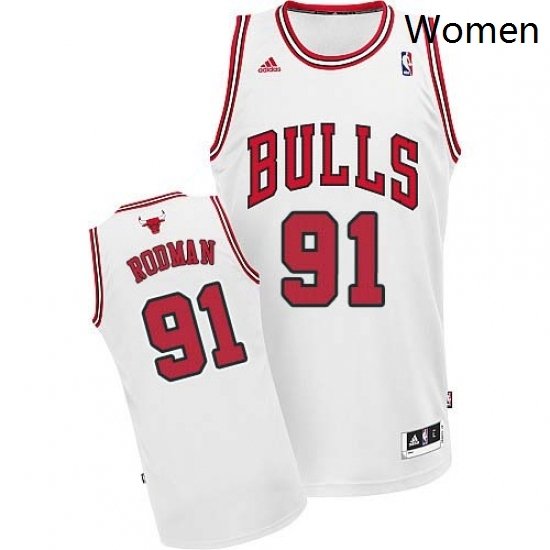 Womens Adidas Chicago Bulls 91 Dennis Rodman Swingman White Home NBA Jersey