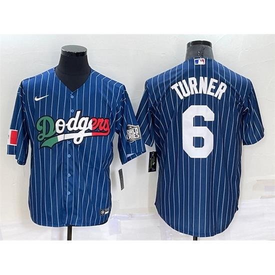 Men Los Angeles Dodgers 6 Trea Turner Navy Mexico World Series Cool Base Stitched Baseball Jersey