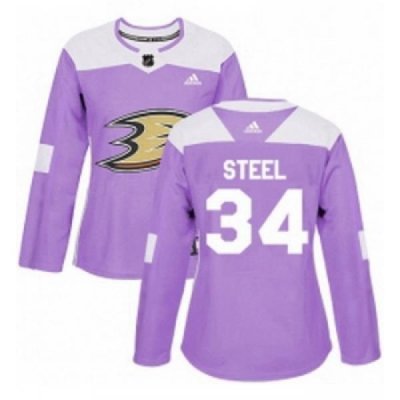 Womens Adidas Anaheim Ducks 34 Sam Steel Authentic Purple Fights Cancer Practice NHL Jersey