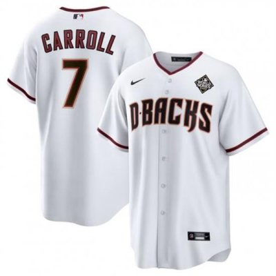 Men Arizona Diamondbacks 7 Corbin Carroll White 2023 World Series Home Cool Base Stitched Baseball Jersey