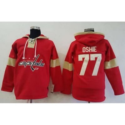 Men Washington Capitals 77 T J Oshie Red Pullover Hoodie Stitched NHL Jersey