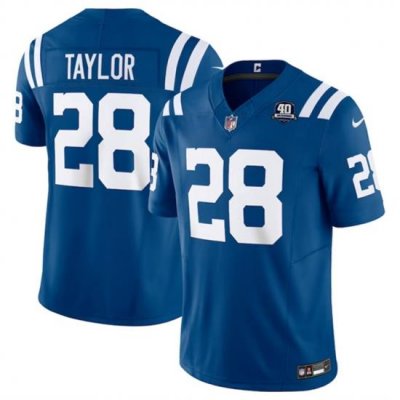 Men Indianapolis Colts 28 Jonathan Taylor Blue 2023 F U S E 40th Anniversary Vapor Untouchable Stitched Football Jersey