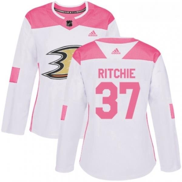 Womens Adidas Anaheim Ducks 37 Nick Ritchie Authentic WhitePink Fashion NHL Jersey