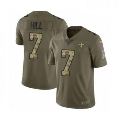 Mens Nike New Orleans Saints 7 Taysom Hill Limited Olive Camo 2017 Salute to Service NFL Jersey