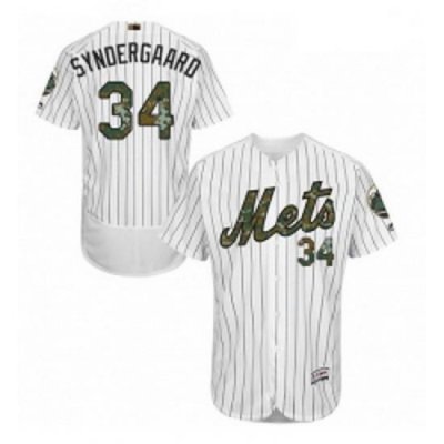 Mens Majestic New York Mets 34 Noah Syndergaard Authentic White 2016 Memorial Day Fashion Flex Base Jersey