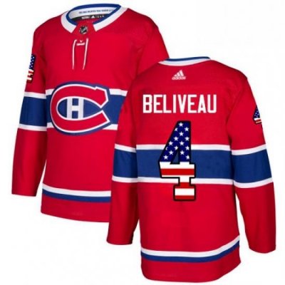 Mens Adidas Montreal Canadiens 4 Jean Beliveau Authentic Red USA Flag Fashion NHL Jersey