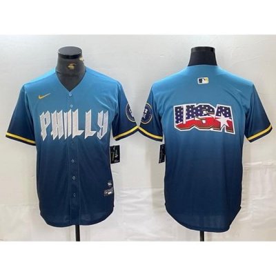 Men Philadelphia Phillies Blue Team Big Logo 2024 City Connect Limited Stitched Baseball Jerseys