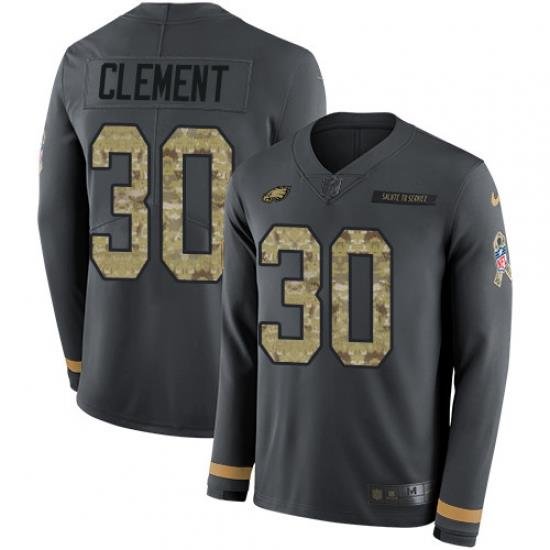 Nike Eagles 30 Corey Clement Anthracite Salute to Service Men s Stitched NFL Limited Therma Long Sleeve Jersey