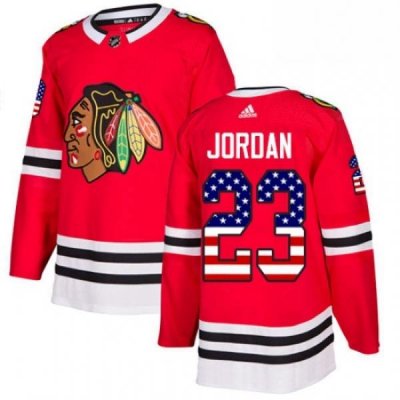 Mens Adidas Chicago Blackhawks 23 Michael Jordan Authentic Red USA Flag Fashion NHL Jersey