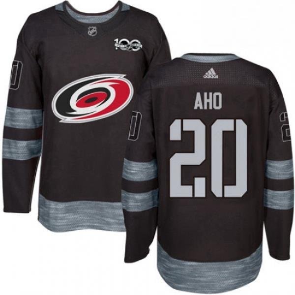 Mens Adidas Carolina Hurricanes 20 Sebastian Aho Authentic Black 1917 2017 100th Anniversary NHL Jersey