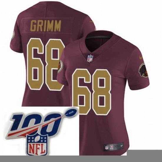 Womens Nike Washington Redskins 68 Russ Grimm Burgundy RedGold Number Alternate 80TH Anniversary Vapor Untouchable Limited Stitched 100th anniversary Neck