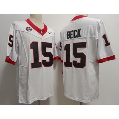 Men Georgia Bulldogs #15 Carson Beck White 2023 F U S E College Football Jerseys