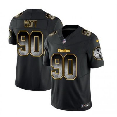 Men Pittsburgh Steelers 90 T J  Watt Black 2023 F U S E  Smoke Vapor Untouchable Limited Stitched Jersey