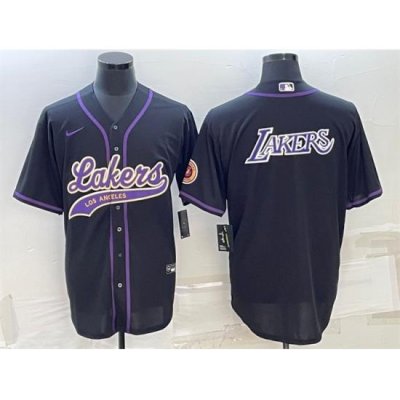 Men Los Angeles Lakers Black Big Logo Cool Base Stitched Baseball Jersey