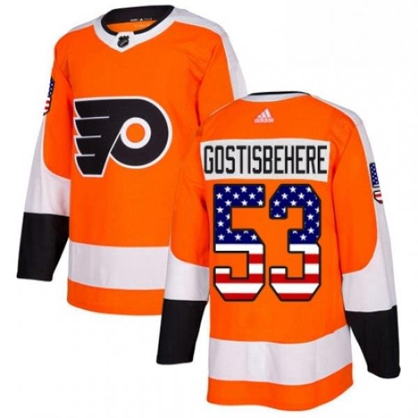 Mens Adidas Philadelphia Flyers 53 Shayne Gostisbehere Authentic Orange USA Flag Fashion NHL Jersey