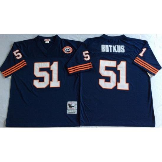 Men Chicago Bears 51 Dick Butkus Navy M&N Throwback Jersey