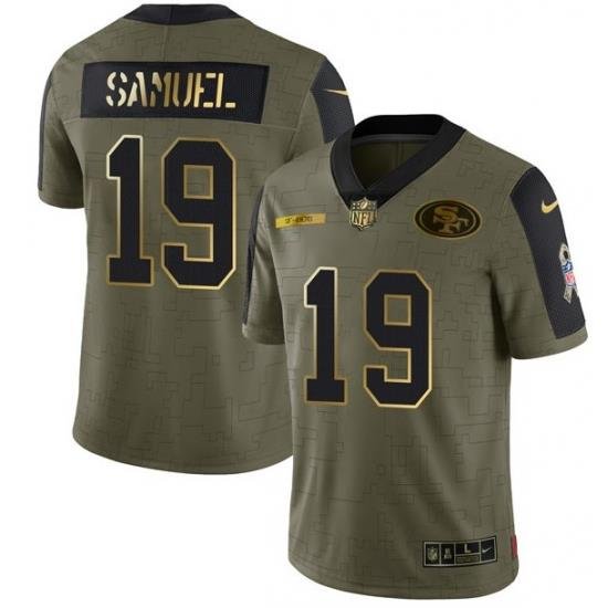 Men San Francisco 49ers 19 Deebo Samuel 2021 Olive Camo Salute To Service Golden Limited Stitched Jersey