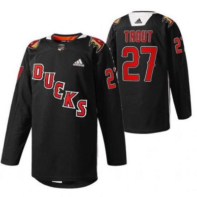 Men Anaheim Ducks 27 Mike Trout 2022 Black Angels Night Stitched jersey