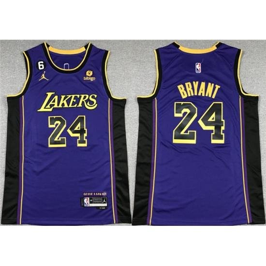 Men Los Angeles Lakers 24 Kobe Bryant Purple With NO 6 Patch Stitched Basketball Jersey